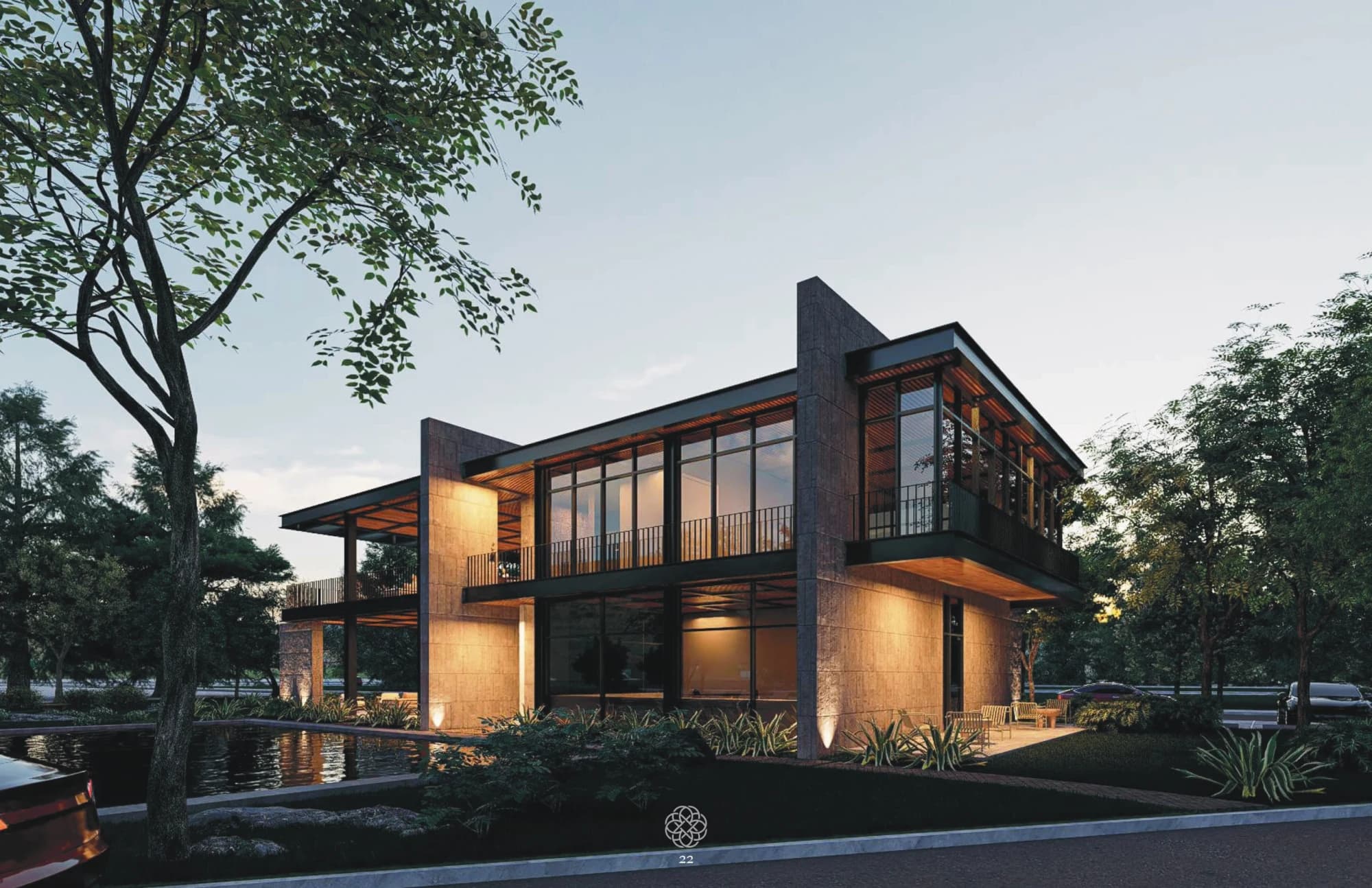Casa club de Santte Residencial al atardecer